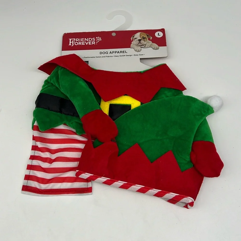 Friends Forever Dog Apparel Elf Christmas Costume with‎ Hat Hook and Loop size L